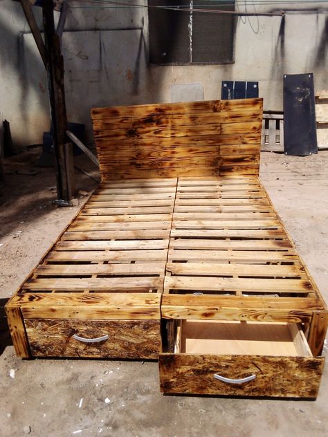 Pallet bed with drawers made from . Pallet Bed With Drawers, Wood Pallet Bed, Wood Pallet Bed Frame, Wood Pallet Beds, Pallet Bed Frame, Western Rooms, Pallet Bed, Bed With Drawers, Pallet Coffee Table