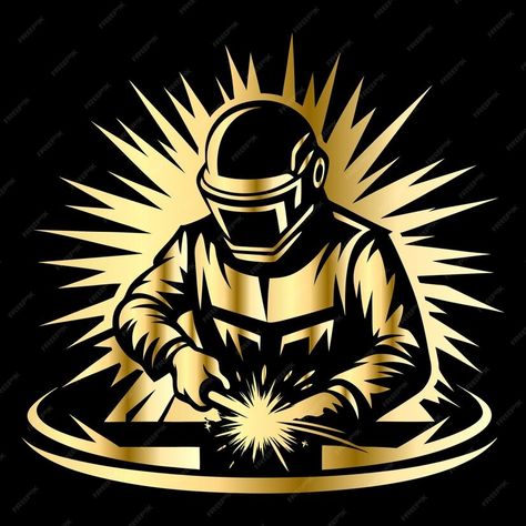 Retro Welder Logo Vector Image of Welding Isolated on Black Professional Design | Premium AI-generated vector Welder Logo, Army Special Forces, Free Business Card Mockup, Professional Design, Design Graphique, Kung Fu, Vector Logo, Vector Design, Textured Background