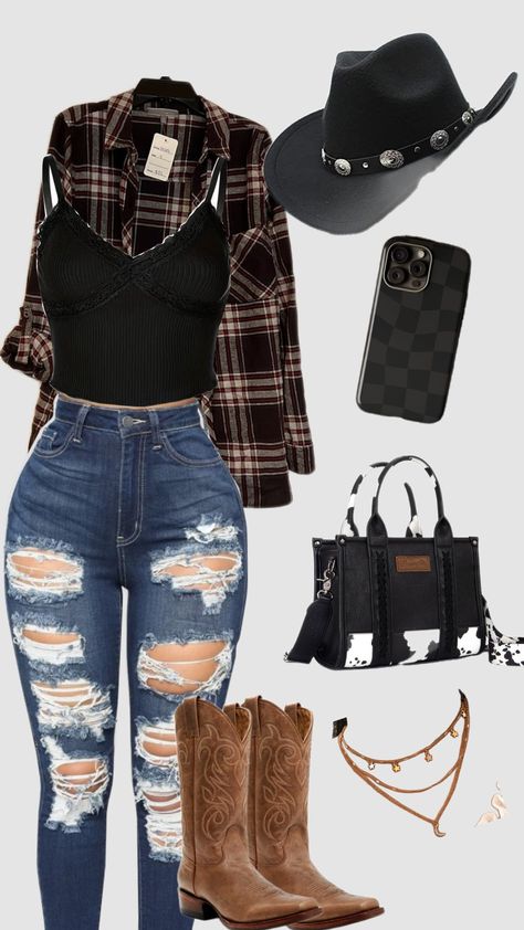 🐎🐴 #cowgirl #cowboyhat #cowboyboots #flannel #wrangler #shewould'ntwearthis Cowgirl Aesthetic Outfit, Country Summer Outfits, Casual Country Outfits, Looks Country, Cute Country Outfits, Country Girls Outfits, Country Wear, Dress Design Sketches, Cute Everyday Outfits