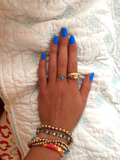 Broken Nails, Simple Gel Nails, Summery Nails, Blue Nail Polish, Cute Gel Nails, Blue Nail, Round Nails, Nail Jewelry, Fire Nails