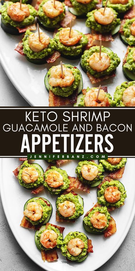 A toothpick appetizer for your party food ideas! This 4th of July appetizer recipe is keto and low-carb. Rich in flavor and fun to eat, this shrimp guacamole and bacon is sure to be a hit! Pin this for later! Crohns Friendly Appetizers, Keto 4th Of July Recipes, Keto Party Food Appetizers, Shrimp Guacamole, Keto Finger Foods, Bacon Recipes Appetizers, Mexican Food Recipes Appetizers, Creamy Guacamole, Buttery Shrimp