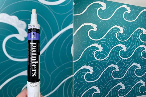 Hand Painted Waves Wall, Paint Waves On Wall, Painting Waves On Wall, Wave Mural Wall Art, How To Paint A Wall Mural, Moana Mural, Surfer Mural, Beach Mural Painted, Wave Bedroom