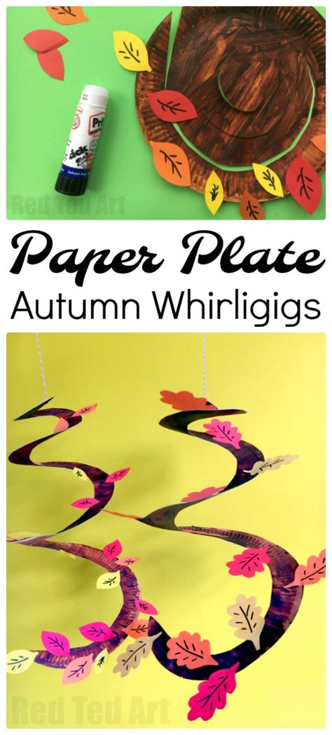 Autumn Tree Paper Plate Whirligig - Red Ted Art Craft For Preschoolers, Red Ted Art, November Crafts, Autumn Paper, Easy Fall Crafts, Fall Preschool, Autumn Tree, Leaf Crafts, Daycare Crafts