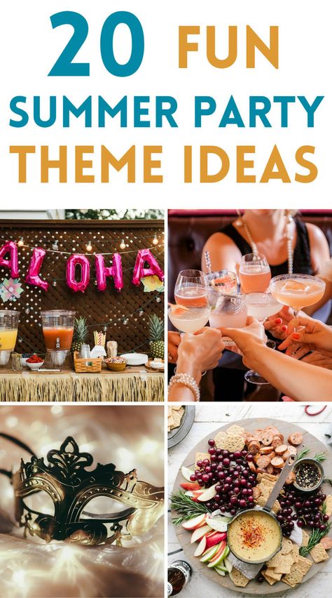 Planning a summer bash and looking for some inspiration? Throwing a party should definitely be on your summer bucket list! Discover some fun and easy summer party themes from classic parties like a barbecue, a beach bonfire, or a pool party to more original ideas like a Midsummer Night's Dream theme or a garden tea party. Summer Bday Theme Ideas, Themed Bbq Ideas Summer Parties, Summer Work Party Ideas, Party Themes For Adults Summer, Themed Summer Parties, Adult Summer Birthday Party Ideas, Summer Parties Ideas, Vacation Theme Nights, Summer Birthday Party Ideas For Adults