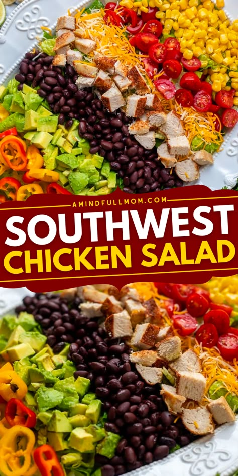 This Southwest Chicken Salad is a healthy side dish recipe that will tantalize your taste buds and leave you satisfied for hours! This chicken salad recipe is packed with flavor and makes a great Spring salad recipe for the family! Salad Southwest, Southwest Salad Recipe, Creamy Cilantro Lime Dressing, Pollo Tropical, Salad Taco, Salad Macaroni, Southwest Chicken Salad, Southwest Salad, Southwestern Chicken