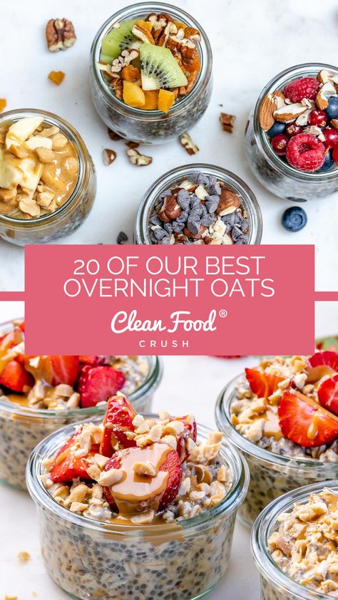 16 of Our BEST Overnight Oat Recipes (+ 4 no-oats!) Gut Healing Overnight Oats, Overnight Oats Mediterranean Diet, Cleanfoodcrush Recipes, College Dinner, Overnight Oat Recipes, Healthful Foods, Clean Eating Kids, Best Overnight Oats Recipe, Oat Recipes