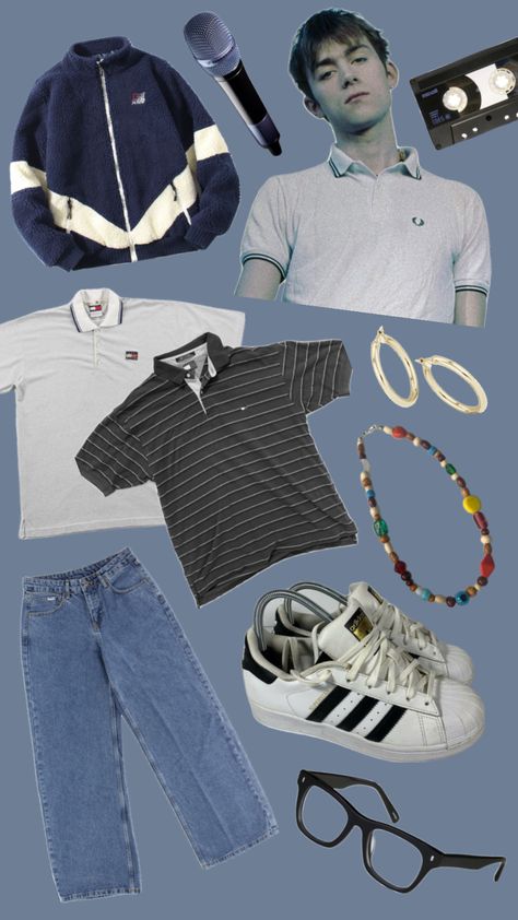 Damon starter-pack 😜 #damonalbarn #britpop #fashion #outfits #90sfashion Britpop Fashion, Football Casual Clothing, Outfits Retro, Downtown Outfits, Damon Albarn, Aesthetic Grunge Outfit, Outfit 90s, Men Stylish Dress, Future Outfit