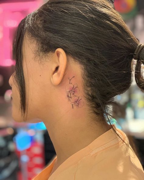 #orchid #flower #tattoo #smalltattoo #littletattoo #tinytattoo #Nyc #manhattan Orchid Flower Tattoo, Orchid Tattoos, Behind The Ear Tattoos, Community Tattoo, International Tattoo, Orchid Tattoo, Explore Tattoo, Cute Tats, Ear Tattoos