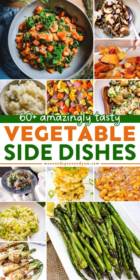 All the vegetable side dishes with vegetarian, vegan, and gluten-free options! Healthy and tasty, these veggie recipes are perfect for your holiday dinner party. So, check out this roundup for side dishes to impress! Vegetable Dinner Side Dishes, Exciting Vegetable Sides, Side Dishes For Family Dinner, Side Dishes With Vegetables, Healthy Side Dish Ideas For Dinner, Amazing Vegetable Recipes, Dinner Side Dishes Vegetables, Healthy Dinner Recipes Sides, Side Veggie Recipes