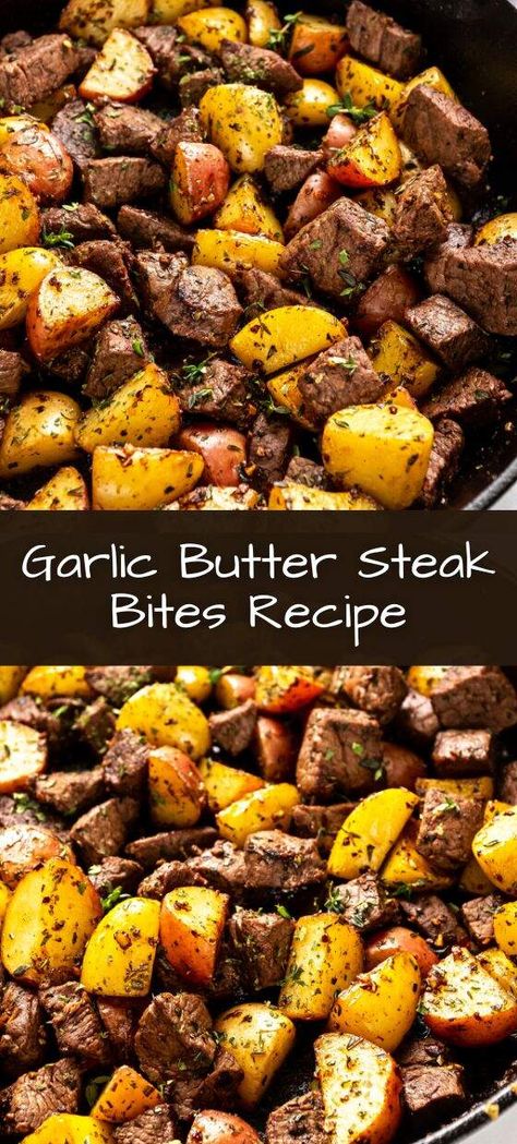 Butter Steak Bites Recipe, Garlic Butter Steak Bites, Butter Steak Bites, Steak Dinner Recipes, Steak Bites Recipe, Butter Steak, Fast Dinner Recipes, Garlic Butter Steak, Salad Pasta