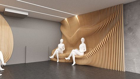 wall bench parametric on Behance Wall Bench, Parametric Architecture, Renzo Piano, Parametric Design, Lobby Design, Concept Architecture, Office Interior Design, Retail Design, Urban Design