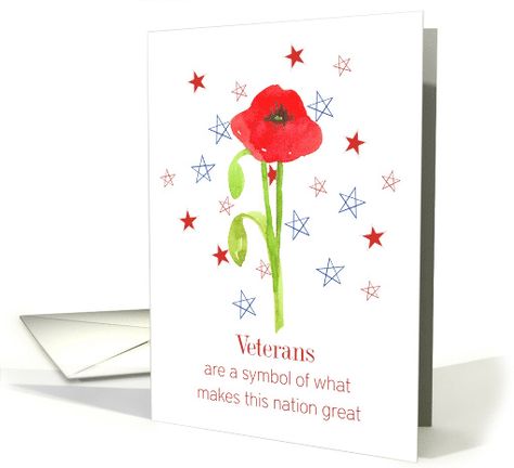 Happy Veterans Day Poppy Flower Stars card Veterans Day Cards, Veterans Day Poppy, Patriotic Cards, Military Retirement Gift, Happy Veterans Day, Gifts From Kids, Poppy Cards, Spring Classroom, Custom Plaques