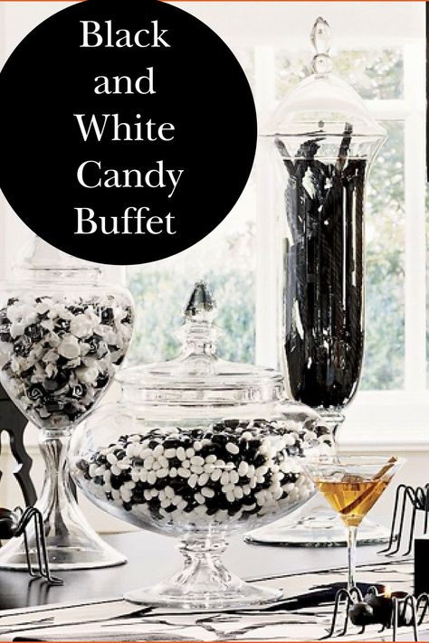 Black Candy Buffet, Halloween Candy Buffet, White Candy Buffet, Halloween At Home, Panda Baby Showers, Candy Display, Panda Baby, Black Candy, Chic Halloween