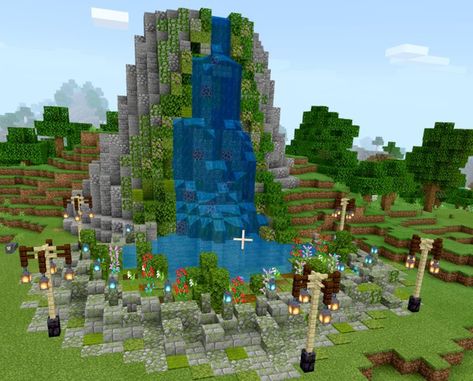 Minecraft Jungle Builds Ideas, Minecraft Jungle Base Ideas, Waterfall Minecraft Build, Jungle Build Minecraft, Minecraft Jungle Tree, Minecraft Zoo Entrance, Jungle Home Minecraft, Animal Enclosure Minecraft, Minecraft Enclosure