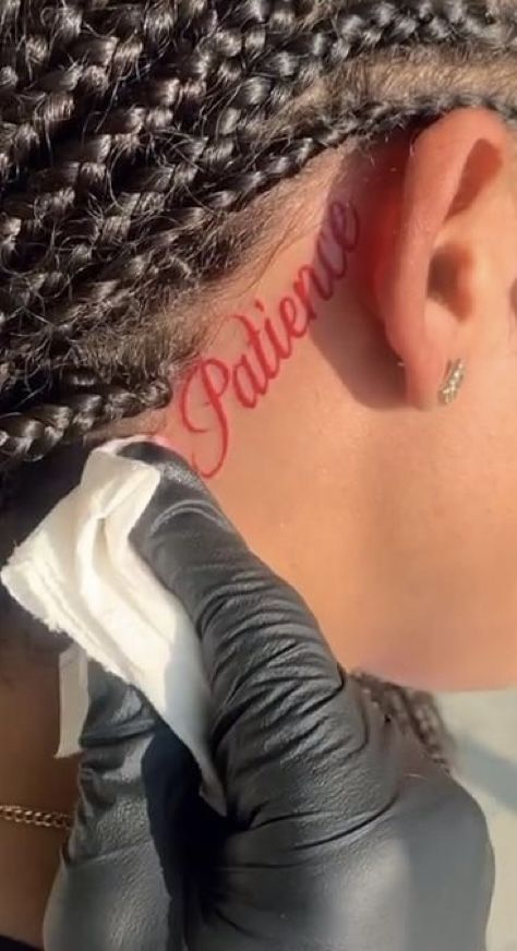 Thug Tattoos For Women Neck, Name Tattoos On Neck, Dr Tattoo, Small Neck Tattoos, Behind Ear Tattoos, Girl Neck Tattoos, Side Neck Tattoo, Ear Tattoos, Hand Tattoos For Girls