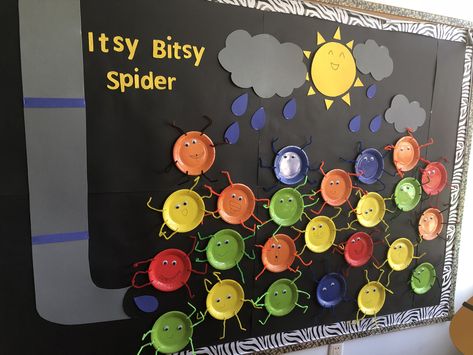 Itsy Bitsy Spider Bulletin Board Preschool Creepy Crawlies Bulletin Board, Itsy Bitsy Spider Bulletin Board Ideas, Spider Bulletin Board, 2024 Nursery, Bulletin Board Preschool, Spiders Preschool, Nursery Rhymes Preschool Crafts, October Kindergarten, Nursery Rhymes Preschool