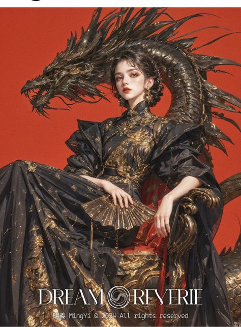 Chinese Anime Woman, Chinese Fantasy Art, Ancient Korean Art, Dragon Woman, Korean Dragon, Dragon Empress, Asian Princess, Digital Art Tutorial Beginner, Complex Art