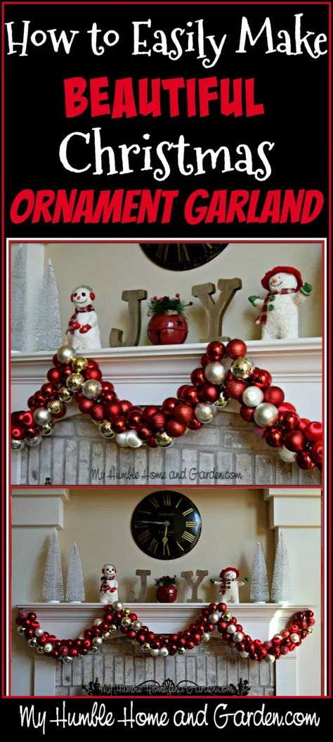 Ornament Garland Diy, Diy Christmas Bulbs, Christmas Ornament Garland, Christmas Garland Mantle, Christmas Presents For Girls, Humble Home, Diy Christmas Garland, Diy Christmas Ornament, Ornament Garland