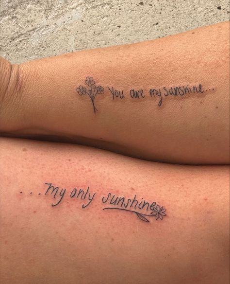 Small Tattoo Ideas Mom And Daughter, You Are My Sunshine Tattoo Matching, Tattoo For Female Unique, You Are My Sunshine Ankle Tattoo, Tattoo To Get With Your Mom, You Are My Sunshine My Only Sunshine Tattoo Mother Daughters, Tattoos Dedicated To Boyfriend, Tattoos To Match With Mom, Cute Tattoos Mom And Daughter