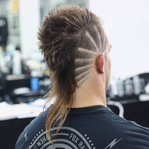 30 Cool Mullet Hairstyles: Modern Short + Long Mullet Haircuts (2020) Mohican Hairstyle, Classic Mullet, Rat Tail Haircut, Modern Mullet Haircut, Fade Mohawk, Mullet Haircuts, Haircut 2020, Types Of Fade Haircut, Mullet Hairstyles