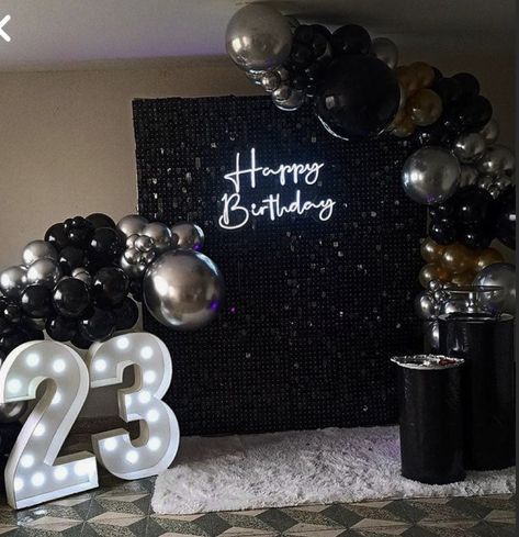 Birthday Decoration Lights, 23rd Birthday Party Decorations, 25th Party Decorations, 23 Birthday Decorations For Him, Black Decoration For Birthday, 23rd Themed Birthday Party, Birthday Decor For Him Husband, Birthday Shimmer Wall, Black Glitter Party Decorations