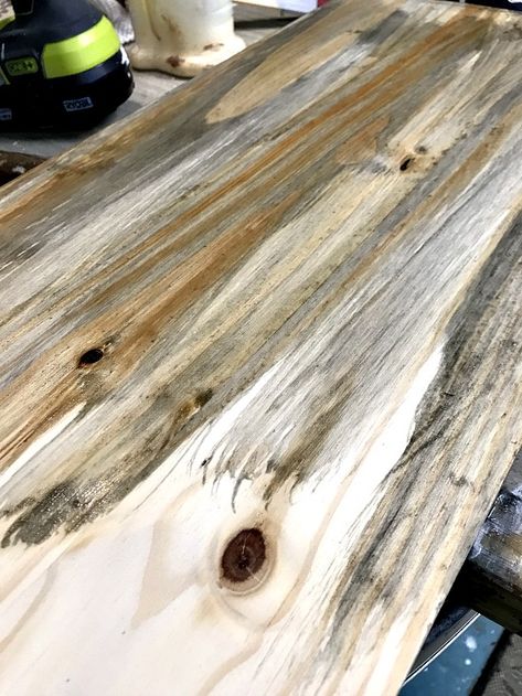 weather washed stain on a pine board made into a tray Weathered Pine Stain, Weather Wash Wood Stain, Weathered Oak Stain Varathane, Varathane Sun Bleached Stain, Farmhouse Exterior Wood Stains & Varnish, Stained Knotty Pine, Staining Pine Wood, Weathered Grey Stain, Driftwood Stain