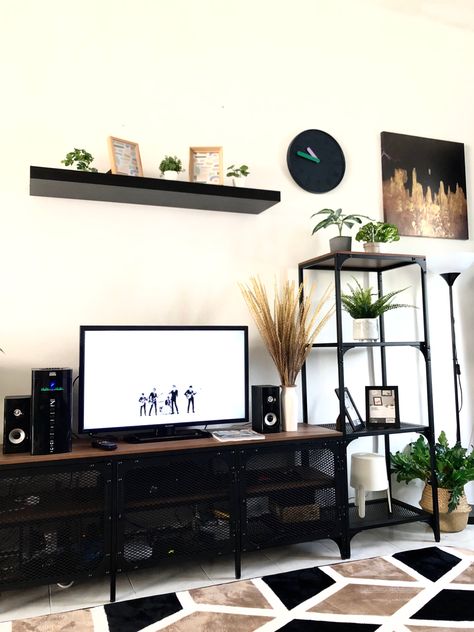 Ikea Fjallbo Tv Stand, Ikea Industrial Living Room, Ikea Dark Living Room, Ikea Inspiration Living Room, Ikea Fjallbo Ideas Living Room, Fjallbo Living Room, Ikea Fjalbo, Fjallbo Ikea Living Room, Ikea Fjallbo Ideas