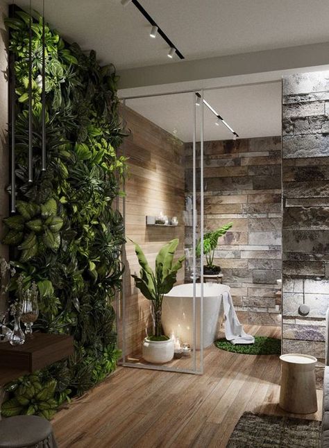 20 Modern Master Bathrooms Connected To Nature | Home Design And Interior #ModernHouseInteriorDesignBathroom Modern Master Bathrooms, Moderne Have, Interior Design Minimalist, Natural Bathroom, Interior Vintage, Bad Inspiration, Vinyl Decor, Modern Masters, Bathroom Layout