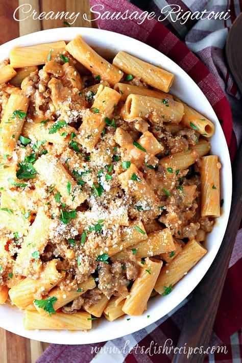 Pasta With Sausage Recipes, Creamy Sausage Rigatoni, Sausage Rigatoni Recipes, Sausage Rigatoni, Rigatoni Recipes, Hamburger Dishes, Pastas Recipes, Italian Sausage Pasta, Pasta Meals