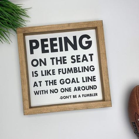 Wood Sign peeing on the seat is like fumbling on the goal | Etsy Golf Themed Decor, Golf Themed Room, Golf Decorating Ideas Interior Design, Golf Decorating Ideas, Golf Room, Guest Bathroom Decor, Golf Decor, Personalized Wood Signs, Anniversary Sign