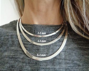 Gold Herringbone Chain, Sterling Silver Choker Necklace, Mens Silver Jewelry, Sterling Silver Choker, Choker Chain, Bone Necklace, Herringbone Necklace, Chocker Necklace, Silver Flats