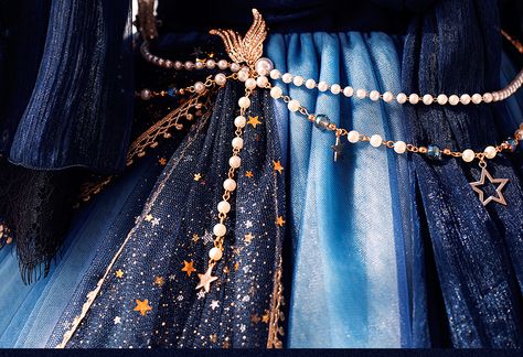 Sky Aesthetic Clothes, Star Fantasy Aesthetic, Sky Inspired Dress, Celestial Wizard Aesthetic, Starry Dress Aesthetic, Celestial Fantasy Aesthetic, Fantasy Star Dress, Celestial Fantasy Outfit, Starry Aesthetic Clothes