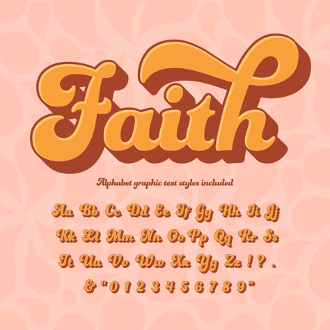 Download Faith 3D Retro Hippie Alphabet Vector Art. Choose from over a million free vectors, clipart graphics, vector art images, design templates, and illustrations created by artists worldwide! Hippie Font, Retro Alphabet, Alfabet Font, Graphic Layout, 달력 디자인, Typography Images, Hippie Designs, Graphisches Design, Typography Alphabet