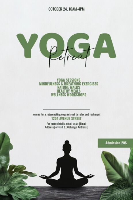 White Modern & Minimal Yoga Retreat Poster | PosterMyWall Yoga Retreat Poster, Yoga Event Poster, Retreat Flyer Design, Retreat Poster, Yoga Poster Design, Event Poster Template, Wellness Workshop, Linkedin Background Image, Kindle Book Cover