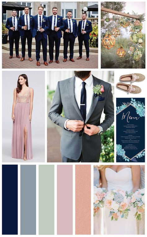 I created my very own Wedding Color Palette – a mix of Navy Blue, Dusty Blue, Sage Green, Blush Pink, and Rose Gold.   [Wedding Color Palette] #MaggieSottero #MyLoveStory #CoastDiamond #ShowYourCoast Wedding Colors Sage Green, Wedding Colors Sage, Trendy Wedding Colors, Wedding Color Scheme, Best Wedding Colors, Wedding Color Pallet, Sage Wedding, Sage Green Wedding, Wedding Palette