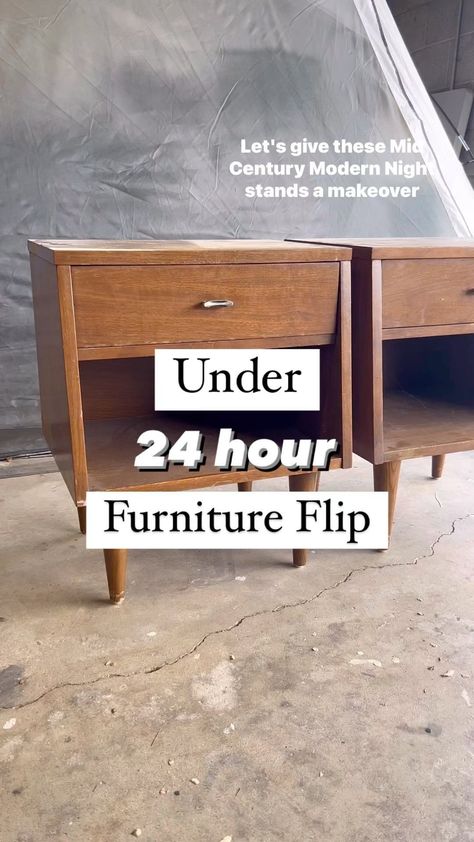 I was so excited when I picked these nightstands up on FB marketplace! Products used: •AHAH “Linen” One Hour Miracle Paint •AHAH Clean… | Instagram End Table Night Stand, Paint Night Stand Ideas, Small Nightstand Makeover, One Drawer Nightstand Makeover, Mid Century Modern Nightstands, Redo End Tables Diy, Nightstand Furniture Flip, Side Tables Refurbished, Furniture Flip Nightstand