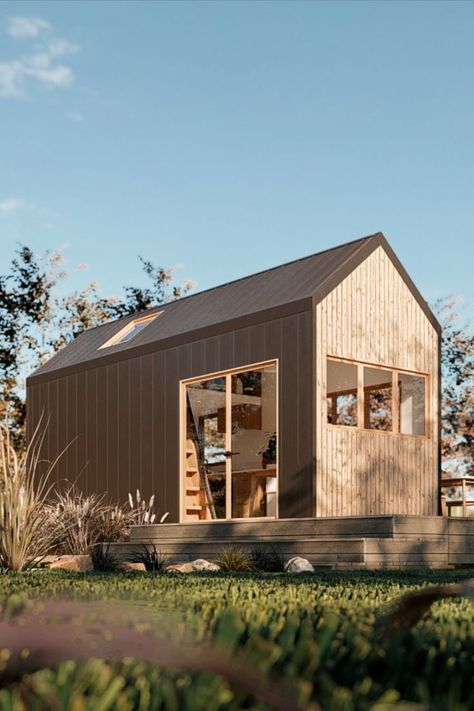 Nordic House is a 7m tiny house designed for 2 looking to downsize. Find out more by clicking the link below! 1 Bedroom Tiny House, Nordic House Interior, Scandinavian Tiny House, Japanese Tiny House, Inside Tiny Houses, Bedroom Tiny House, Tiny House Hotel, Tiny Beach House, Nordic Architecture