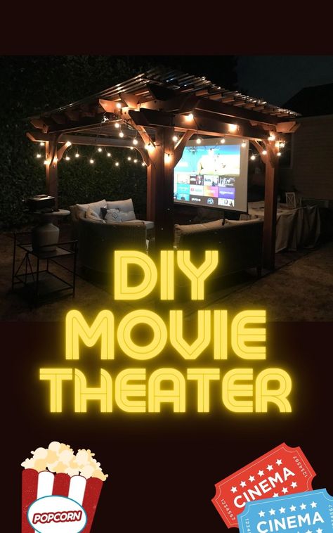 Outdoor Movie Theater Backyard, Backyard Theater Ideas, Backyard Movie Theater, Movie Night Party Ideas, Backyard Movie Night Party, Night Party Ideas, Backyard Movie Theaters, Movie Night At Home, Outdoor Movie Theater