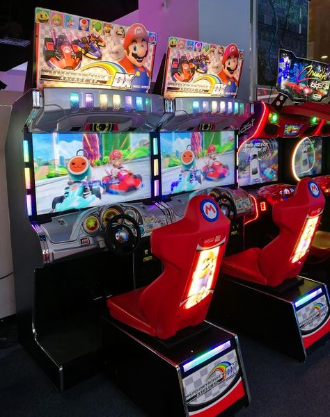 Mario Kart Arcade GP DX House Arcade Room, In Home Arcade Game Rooms, Arcade Exterior, Arcade Room In House, At Home Arcade, Diy Mario Kart, Mario Kart Aesthetic, Mario Kart Game, Indoor Arcade