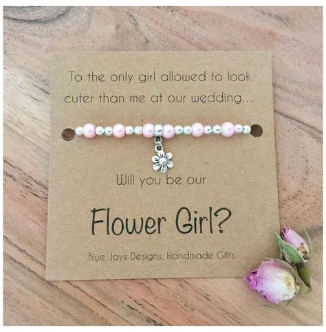 Barn Wedding Flowers, Pink Pearl Bracelet, Asking Bridesmaids, Flower Girl Bracelets, Boho Bridesmaid, Future Wedding Plans, Bridesmaid Proposal Gifts, Flower Girl Gifts, Cute Wedding Ideas