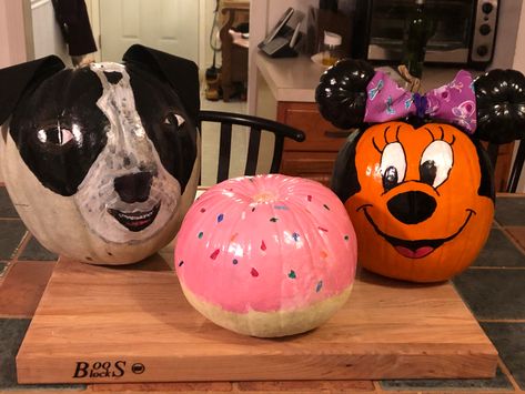 Our Doggy, JJ, Minnie Mouse and a Donut Pumpkin Carving, Halloween Pumpkins, Pumpkins, Minnie Mouse, Novelty Lamp, Carving, Halloween, Art