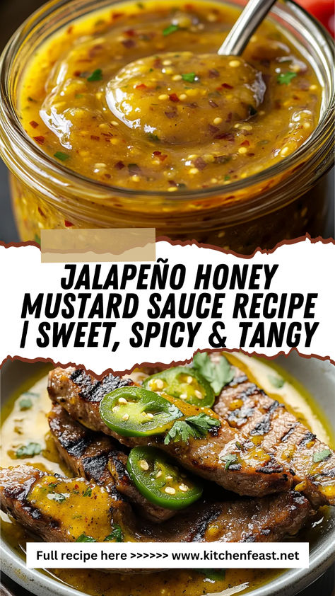 Add bold flavor to your meals with this Jalapeno Honey Mustard Sauce! Sweet, spicy, and easy to make—perfect for dipping, marinades, or spreading. Spicy Honey Bbq Sauce, Honey Jerk Sauce, Jalapeno Honey Mustard Recipe, Recipes With Hot Sauce, Spicy Cocktail Sauce, Thai Sweet Chili Sauce Recipe, Jalapeño Honey, Honey Sauce Recipe, Popper Recipes