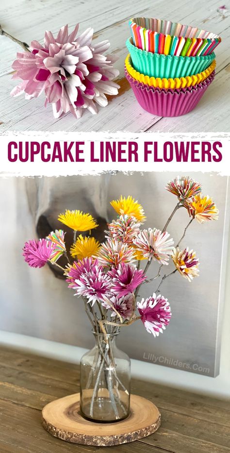 Cupcake Liner Flowers (Fun & Easy Craft Idea) Gardening Activities For Seniors, Senior Craft Ideas Assisted Living, Flower Craft Bouquet, Easy May Day Ideas, Easy Craft For Adults Ideas, Arts And Crafts Club Ideas, Senior Crafts Assisted Living Fall, Art Projects For Elderly Nursing Homes, Easy Crafts With Household Items