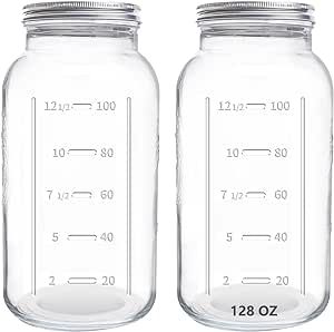 eleganttime 128 oz Mason Jars Extra Wide Mouth 2 Pack, 1 Gallon Glass Large Jars with Airtight Lid, Safe for Food Storage,Curing, Fermentation and Preservation Milk Jars, Half Gallon Mason Jars, Canning Storage, Gallon Mason Jars, Large Glass Jars, Beer Memorabilia, Milk Jar, Airtight Storage, Wide Mouth Mason Jars