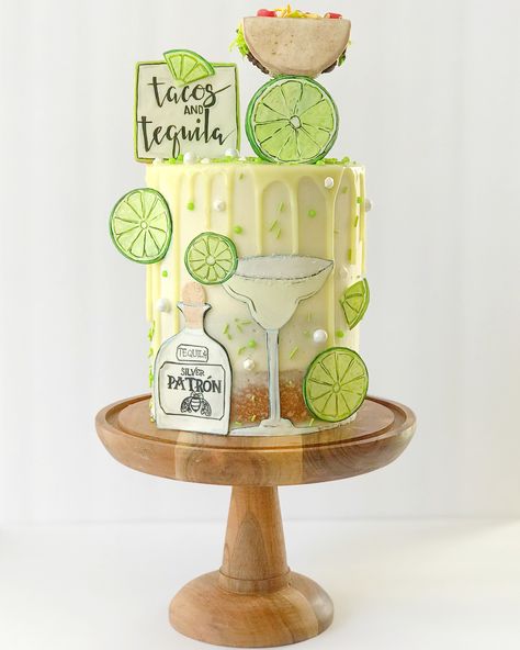 Can’t think of a better way to start our week off than a Tequila & Taco Cake! This one includes a completely edible cookie taco! Ohhh yeah!… Tequila Cake, Taco Cake, Margarita Cake, Margarita Party, Liquor Cake, Cocktail Cake, Fiesta Cake, Tacos And Tequila, 21st Bday Ideas