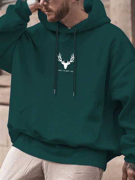 Verde Oscuro Casual Collar manga larga Tela Animal,Frase Pullovers Embellished Elástico Ligero Male Closet, Kids Sports Shoes, Kids Activewear, Diy Print, Men Hoodies, Lined Hoodie, Hoodie Xxl, Print Ideas, Sport Shoes Women