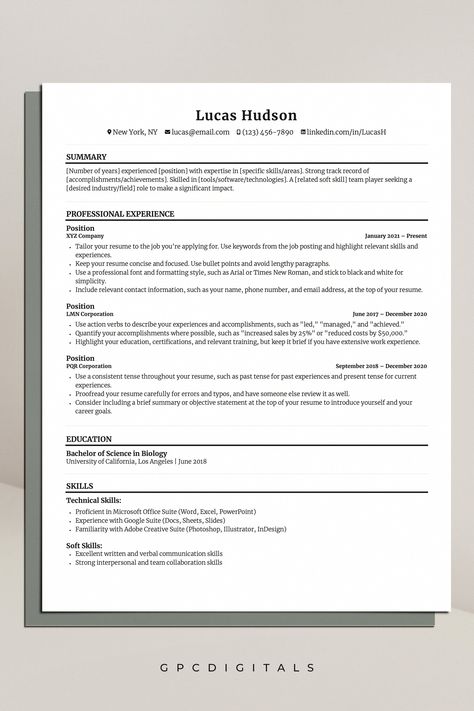 Professional Resume Template - Modern design to enhance your job search. Customizable for career success. First Job Resume, Hudson New York, Professional Fonts, Career Success, Resume Template Word, Team Player, Job Posting, Resume Template Professional, Soft Skills