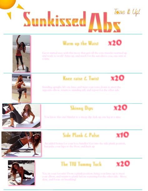 Sunkissed Abs Printable Tone It Up Karena Katrina | Scribd Tone It Up Workouts, Printable Workouts, Stay In Shape, Be Fit, Motivation Fitness, Getting Fit, Tone It Up, I Work Out, Fitness And Health