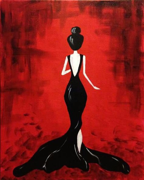 Red lady Red Background Painting, Background Painting Ideas, Acrylic Painting Ideas For Beginners, Background Painting, Acrylic Painting Ideas, Painting Ideas For Beginners, Paint Nite, Simple Canvas Paintings, Easy Canvas Painting