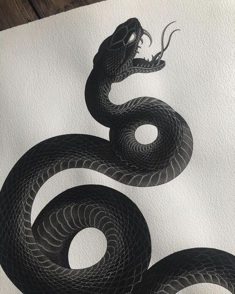 Alexander Grim’s Instagram post: “Ink on paper. Available design.” All Black Snake Tattoo, Black Snake Tattoo Design, Black Mamba Snake Tattoo, Dark Snake Tattoo, Snake Cover Up Tattoo, Japanese Tattoo Snake, Small Blackout Tattoo, Blackwork Snake Tattoo, Unique Snake Tattoo